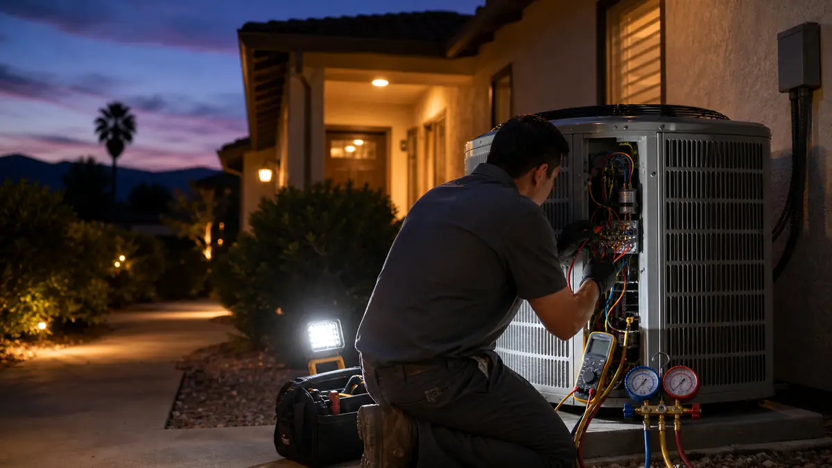 After-hours Mitsubishi mini-split no-cool repair on an Alhambra home during a heat wave